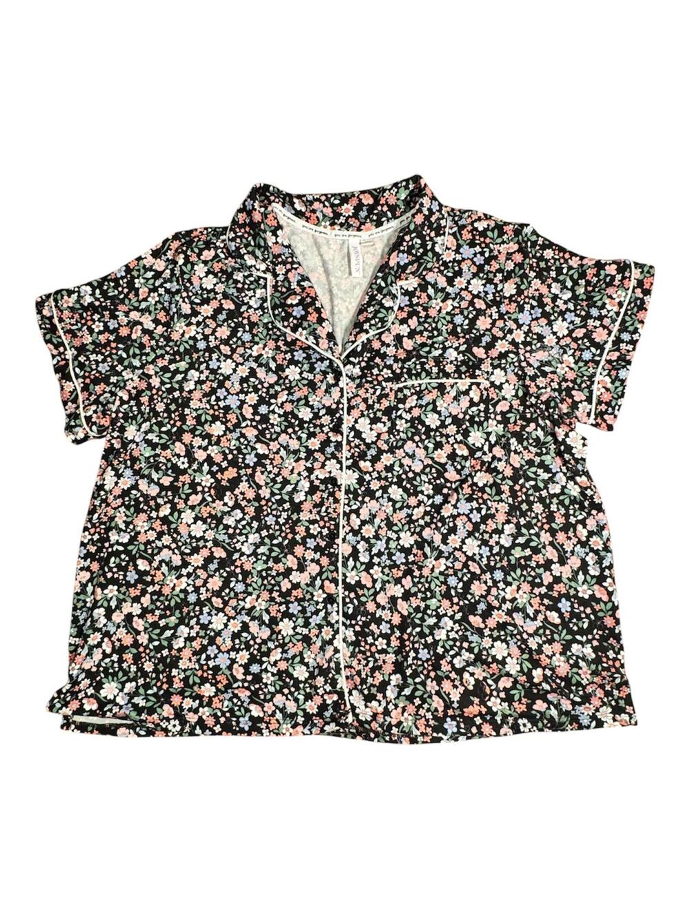 Joyspun Black Floral Short Sleeve Pajama Set, Plus 2X